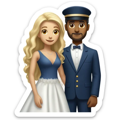 Puerto rican beard short hair with blue hat and navy blue suit getting Married with blond long hair girl with white  wedding dress  sticker