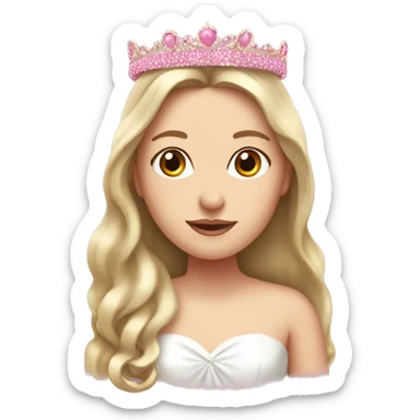 White girl with long hair as a bride wearing pink crown and pink bow on top of a head sticker