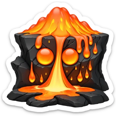 A lava flow spilling slowly over blackened rocks. sticker
