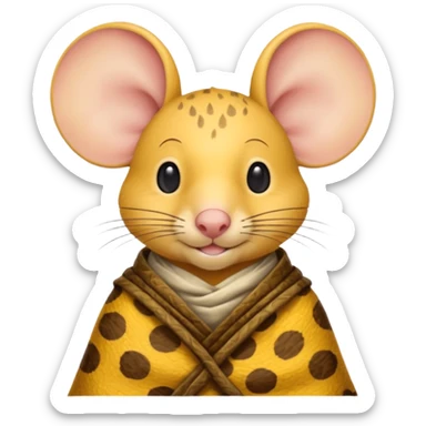 a jerry mouse wearing ancient animal skin cloth, half body, icon, yellow skin, spring sticker