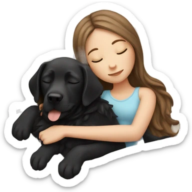 White girl brown long hair sleeping with a black Labrador  sticker