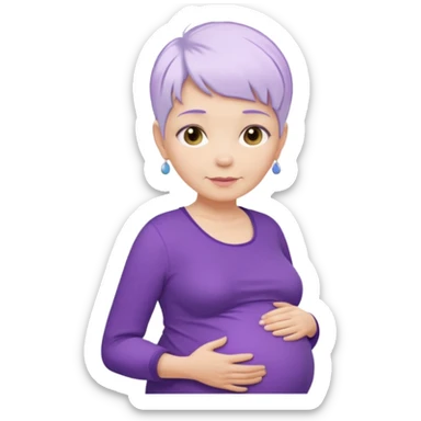 pregnant older women with purple shirt, white pixie hair, head neck and abdomen only sticker