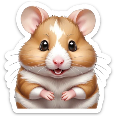 Cinematic Comical Brown and White Banded Hamster Portrait Emoji, Head tilted dramatically with an exaggeratedly amused expression, featuring a striking fur with bold brown and white banded patterns, wide, expressive dark eyes filled with playful disbelief, Simplified yet hilariously expressive features, highly detailed, glowing with a slightly sassy glow, high shine, dramatic yet playful, stylized with an air of cheeky mischief, bright and endearing, soft glowing outline, capturing the essence of a spirited and over-the-top hamster, so meme-worthy it feels like it could side-eye its way into internet fame instantly! sticker
