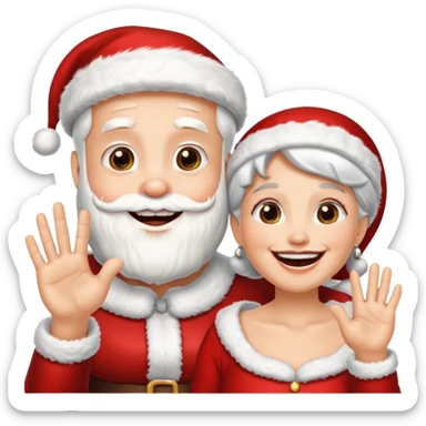 SANTA Y MAMA CLAUSE SONRIENDO CON ORTODONCIA EN DIENTES Y MANO SALUDANDO 5 DEDOS sticker