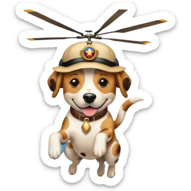 Spotty dog jumping into a pool smoking a cigar while wearing a helicopter hat sticker