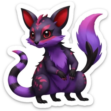 Rare exotic cute epic aesthetic gothic colorful Salandit-Eevee-Civet-species-Fakemon-hybrid-creature, with markings, full body sticker
