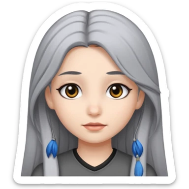 girl with black and gray hair and black eyes and long hair sticker