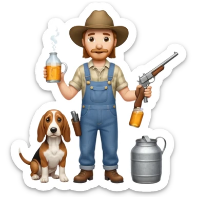 hillbilly half basset hound half man with moonshine and gun emoji sticker