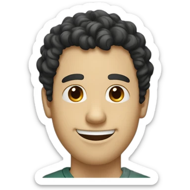white guy with curly medium black hair and big nose smiling sticker
