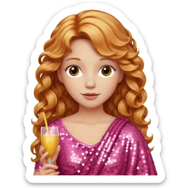 Venus, Goddess of  from Roman Deities with long strawberry blonde wavy hair, pink sequin toga sticker