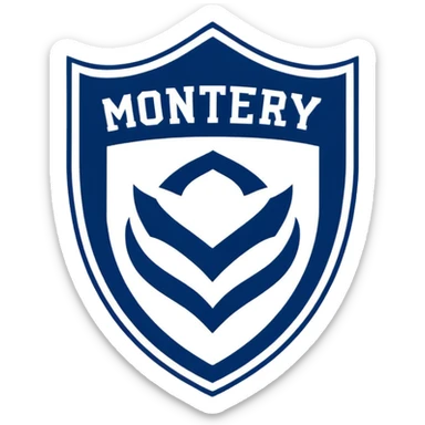 Monterey Football Club logo with thick barred shield with MY written inside and navy blue and white color sticker