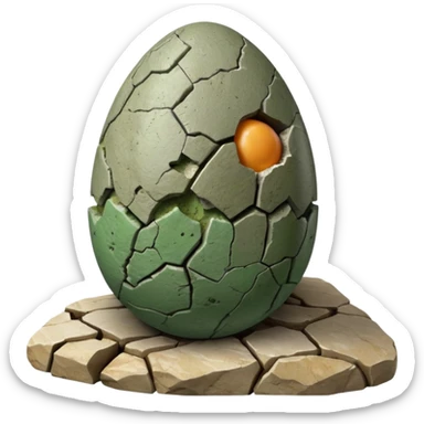 3D render of Dino Egg, embedded in a chunk of rough sedimentary rock, cracked stone texture, ancient fossil aesthetic, speckled greenish-grey stone egg with a crack, matte dry finish, Apple emoji style, isolated on white background --v 6.0. sticker