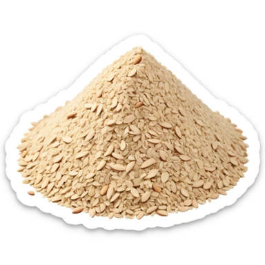 mound of almond meal, finely ground, off-white to pale beige, grainy texture, uneven surface, visible granules, soft lighting, subtle shadows, no bowl or utensils, no faces, transparent background, emoji scale sticker