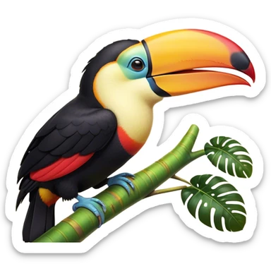 Meme-Worthy cute Sleeping Toucan Portrait Emoji, Head resting peacefully with a contented smile, showcasing a vibrantly colored beak and eyes gently closed in serene slumber, Simplified yet comically adorable features, highly detailed, glowing with a soft, drowsy tropical light, high shine, relaxed and utterly lovable, stylized with an air of playful laziness, bright and heartwarming, soft glowing outline, capturing the essence of a sleeping toucan that feels destined to become the next viral icon of adorable rest! sticker