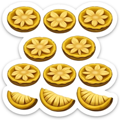 Patacones Cinematic Realistic Patacones Dish Emoji, depicted as crushed, crispy plantain discs, rendered with rich textures and dynamic, natural lighting. sticker
