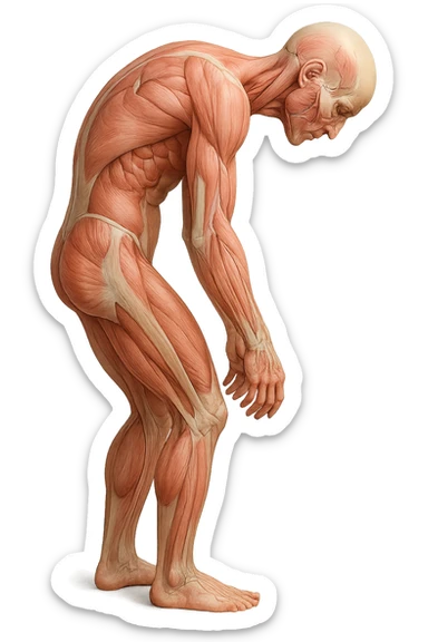 corpo umano anatomico realistico curvo con la schiena e le spalle in avanti, postura delle spalle chiuse, isolato su sfondo bianco sticker