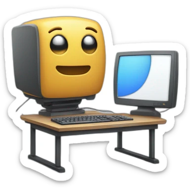 Anthropomorphic computer with a face, arms and legs doing something random sticker