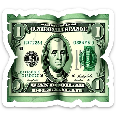 a torn dollar bill, halves slightly apart sticker