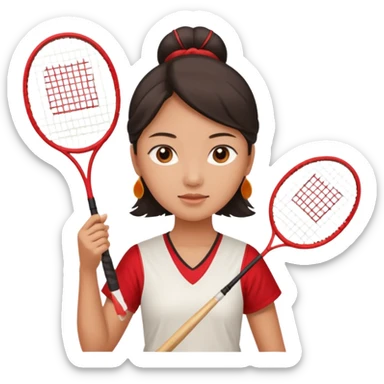 ancient gongsam girl with 1 badminton racket, red sticker