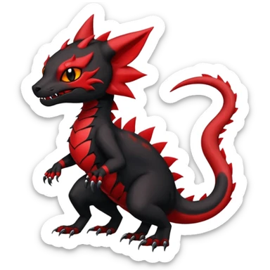 Cherry-Red and Jet-Black Fierce Fiery Mohawked Gothic Salandit-Litten-Torracat-hybrid-creature (full body) sticker