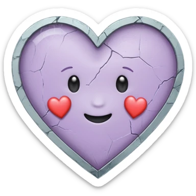 A cracked mirror reflecting a small heart hand-drawn, chalk-style emojis with a soft lilac color palette, suited for an aesthetic and emotional Telegram channel. The emoji should have a rough, doodle-like texture as if drawn with pastel chalk on a dark surface sticker