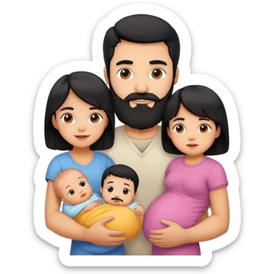 Famille  4 personne au cheveux noir 1 fils aîné 1 fille bébé  1 père avec barbe 1 mère sticker