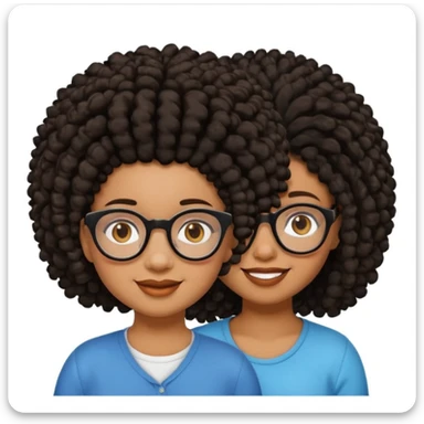 Chubby brown skin girl with glasses, brown eyes, black curly afro and a shorter skinny vrown skin girl with black dreadlocs and brown eyes sticker
