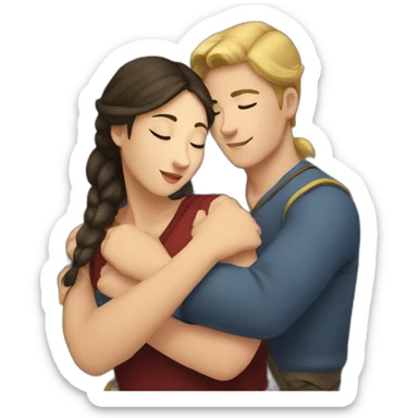 young metis Man and young white woman hug love wit sticker