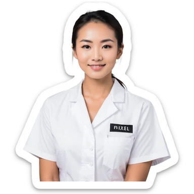 An esthetician providing facial treatments, wearing a white uniform sticker