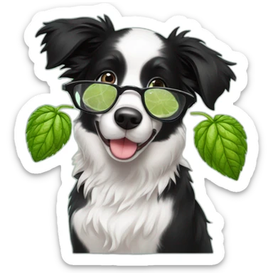 puppy border collie with glasses sniffing mojito sticker