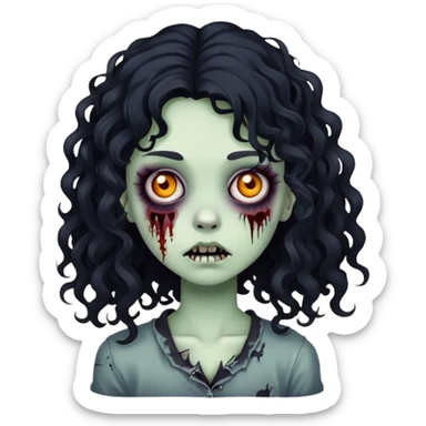 girl zombie with black long curly hair, emo style sticker