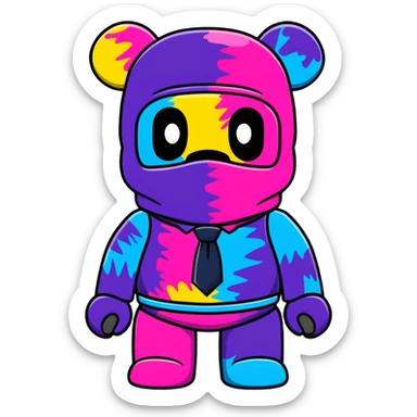 cute bearbrick collectible toy wearing a tie-dye colorful balaclava sticker
