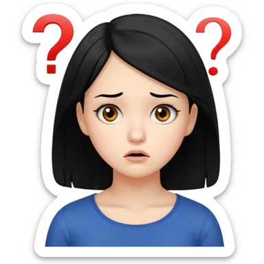 young women with black hair dont know from what to start. add question mark sticker
