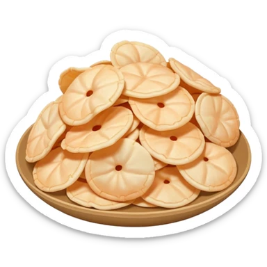 a pile of realistic prawn crackers, beige or pale white, no faces or expressions, true to life sticker
