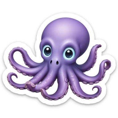 Meme-Worthy Floating Baby Octopus Portrait Emoji, Drifting gracefully in the water with soft, curled tentacles and a dreamy, weightless posture, showcasing a smooth, rounded light blue-purple body with mesmerizingly large, gentle eyes gazing into the abyss, Simplified yet poetically expressive features, highly detailed, glowing with a soft, celestial marine glow, high shine, quiet and mystical, stylized with an air of deep-sea serenity, soft glowing outline, capturing the essence of a tiny, peaceful cephalopod floating endlessly in the infinite beauty of the ocean depths! sticker