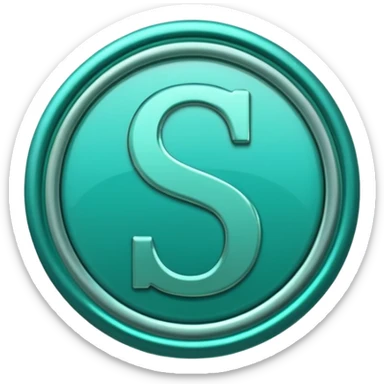 Create a custom emoji badge featuring a stylized, letter “S”. Use the Platinum rank style from League of Legends: teal-green metallics, reflective surfaces, and a futuristic elegant frame. Vibrant and high readability.
 sticker