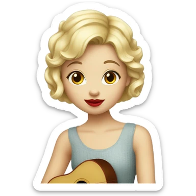 blond girl pixie haircut playing ukulele red lipstick  sticker