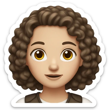 White girl with dark brown curly hair and brown eyes sticker