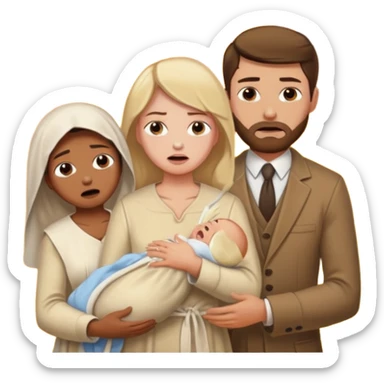  woman being burned in front of a very handsome man carrying a baby sticker