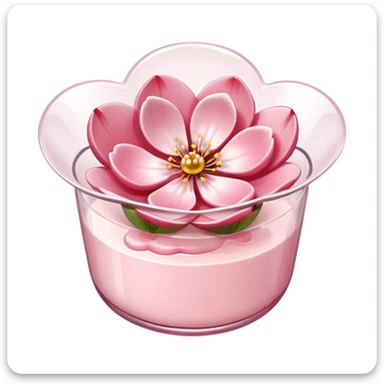 sakura pudding shaped like a flower with cherry blossom accent sticker