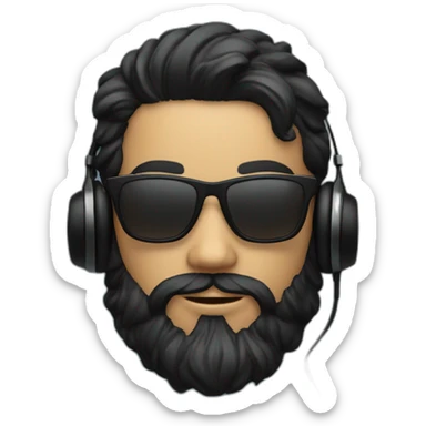 A stylish boy wearing headphones and sun glasses and in background music waves black hair black beard sticker