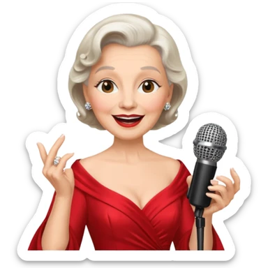 Older woman – elegant gown, 50s, diva, red dress, singing into mic sticker