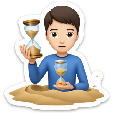 Character holding a broken hourglass, sand frozen mid-air sticker