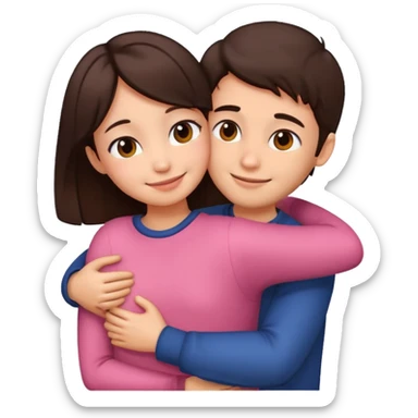 Girl and boy couple Both peach skin and darkish brown hair hugging emoji leaning on eachother sticker