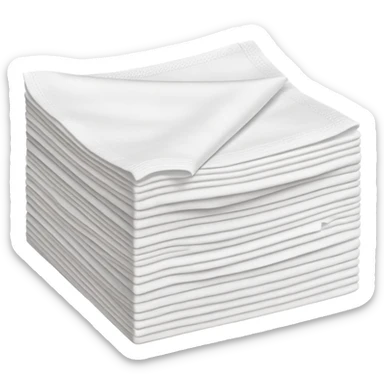 neat stack of soft white paper napkins, square or rectangular, slightly textured edges, faint embossed border, top napkin slightly lifted or curled to suggest flexibility, soft lighting, subtle shadows, emoji scale sticker