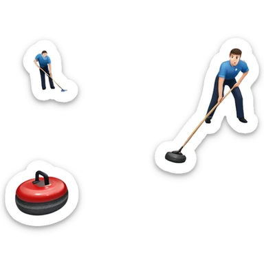 An icon showing a curling match on an indoor ice stadium, with a polished curling stone gliding toward the target and players sweeping. Spectators watch from stands, and flags hang above the rink. Transparent background highlights strategy and focus in the sport of curling. sticker