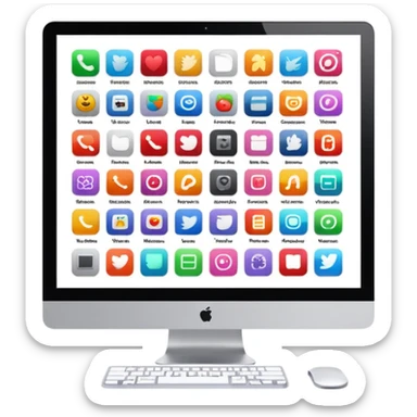 iMac screen displaying app icons in grid sticker