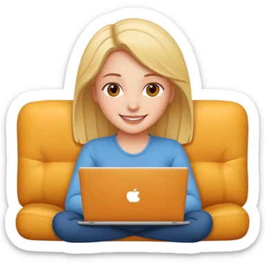 A girl is working with a laptop while lying on the sofa sticker