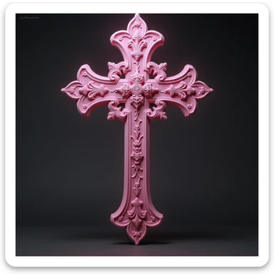 realistic gothic cross, pink with a gothic chandelier, photorealistic style sticker