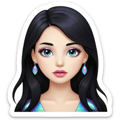 douyin long black hair glossy lips glittery iridescent white eyeshadow girl sticker